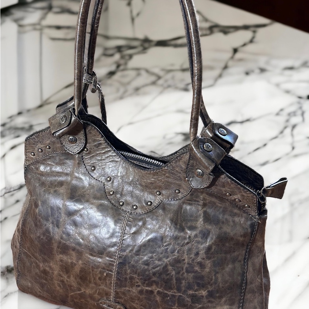 Frye Distressed Leather Studded Shoulder Bag - Picture 2 of 13